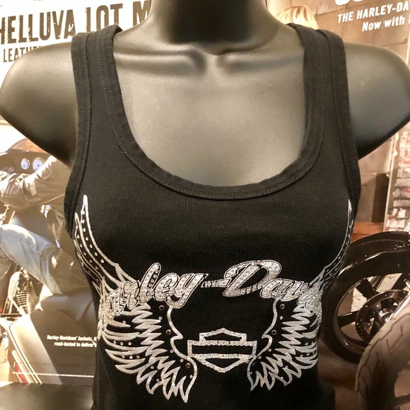 Harley-Davidson Tops - Harley Davidson Black/White BLING Ribbed Racerback